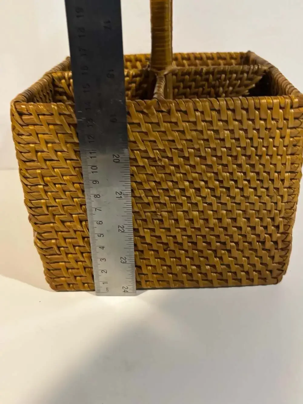 Kouboo Loma Rattan Bottle Caddy with Handle 4 Utensil Organizer Honey Brown